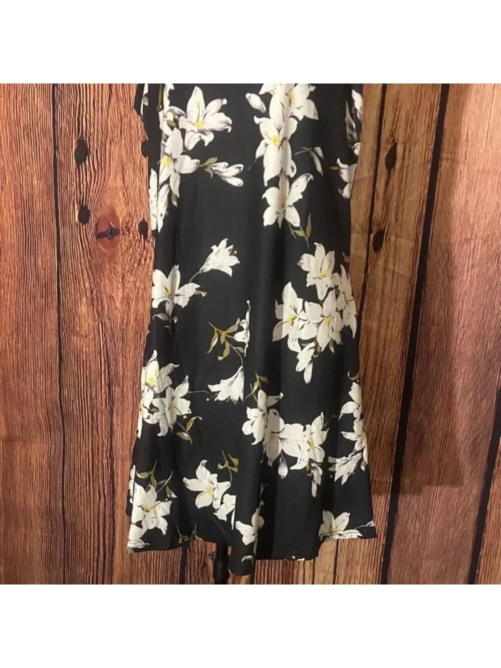 Floral Black and White Dress,Large, LARGE, 15D-111D051